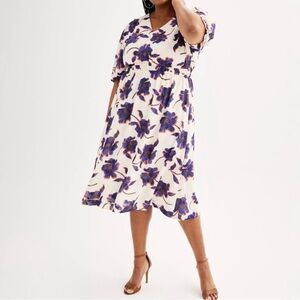 Draper James RSVP Maxi Dress Women's 2XL Cream Blue Floral Waist Cinched Boho‎